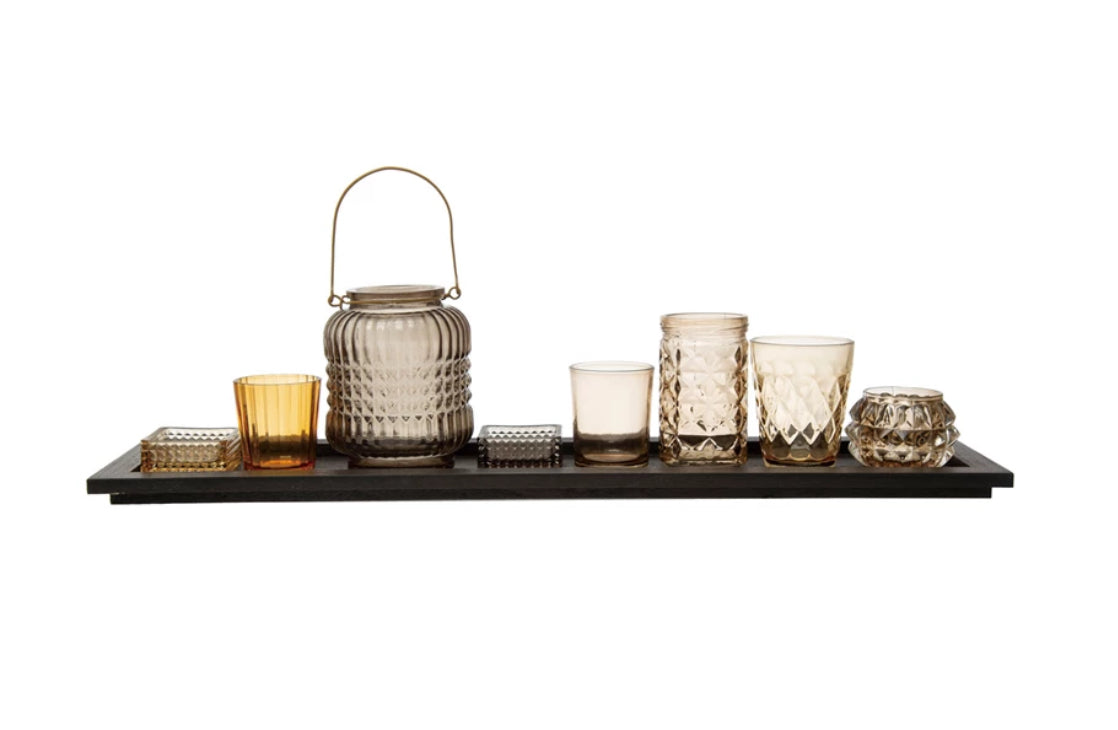 Embossed Glass Tealight/Votive Holders - Set of 9