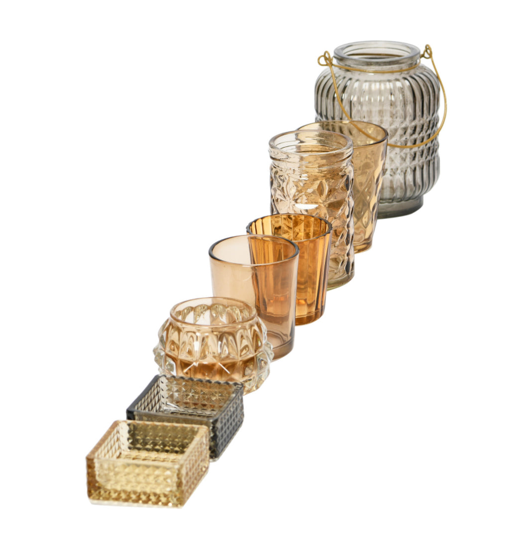 Embossed Glass Tealight/Votive Holders - Set of 9