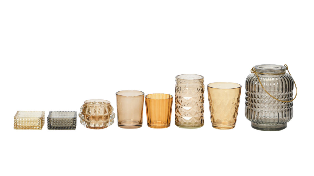 Embossed Glass Tealight/Votive Holders - Set of 9