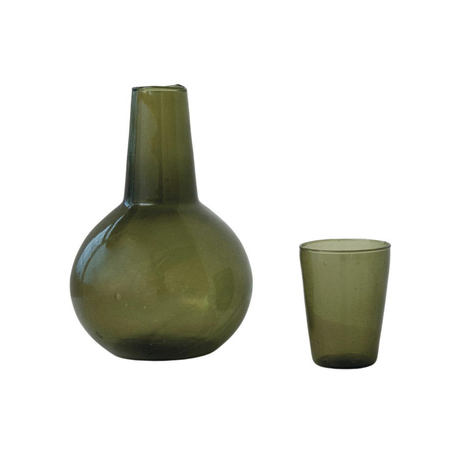Recycled Glass Carafe with Drinking Glass
