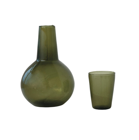 Recycled Glass Carafe with Drinking Glass