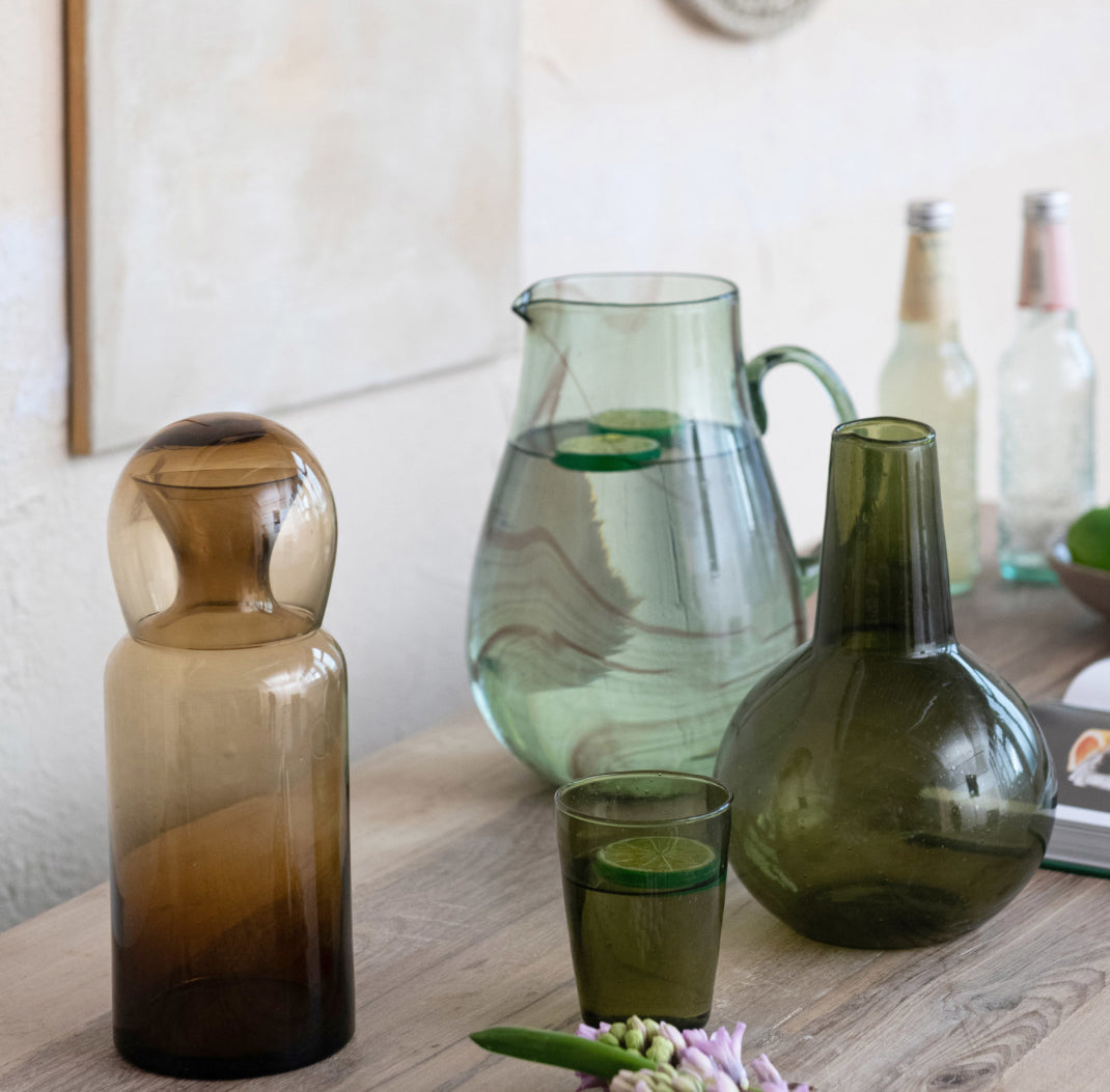 Recycled Glass Carafe with Drinking Glass