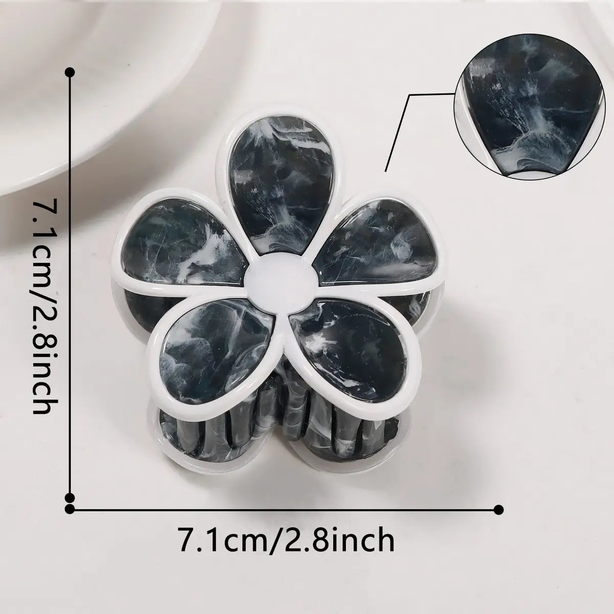 Gold Floral Hair Claw Clip - Grey/White