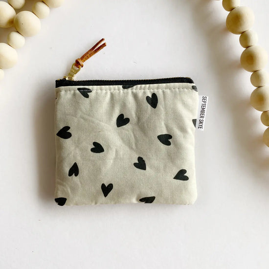 Small Square Pouch - Black & White Hearts