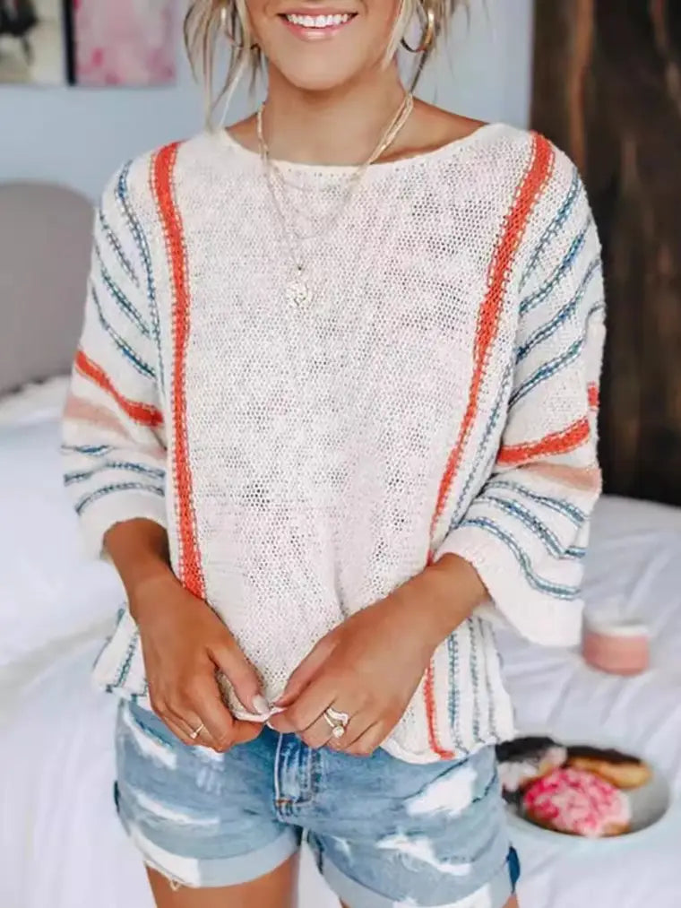 Comfy Boho Color Block Sweater with Bell Sleeves