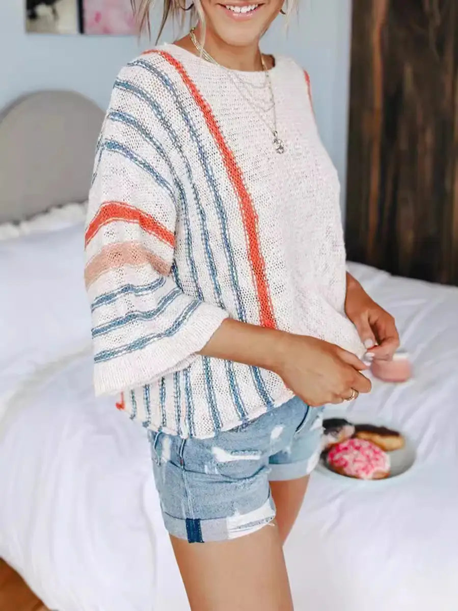 Comfy Boho Color Block Sweater with Bell Sleeves
