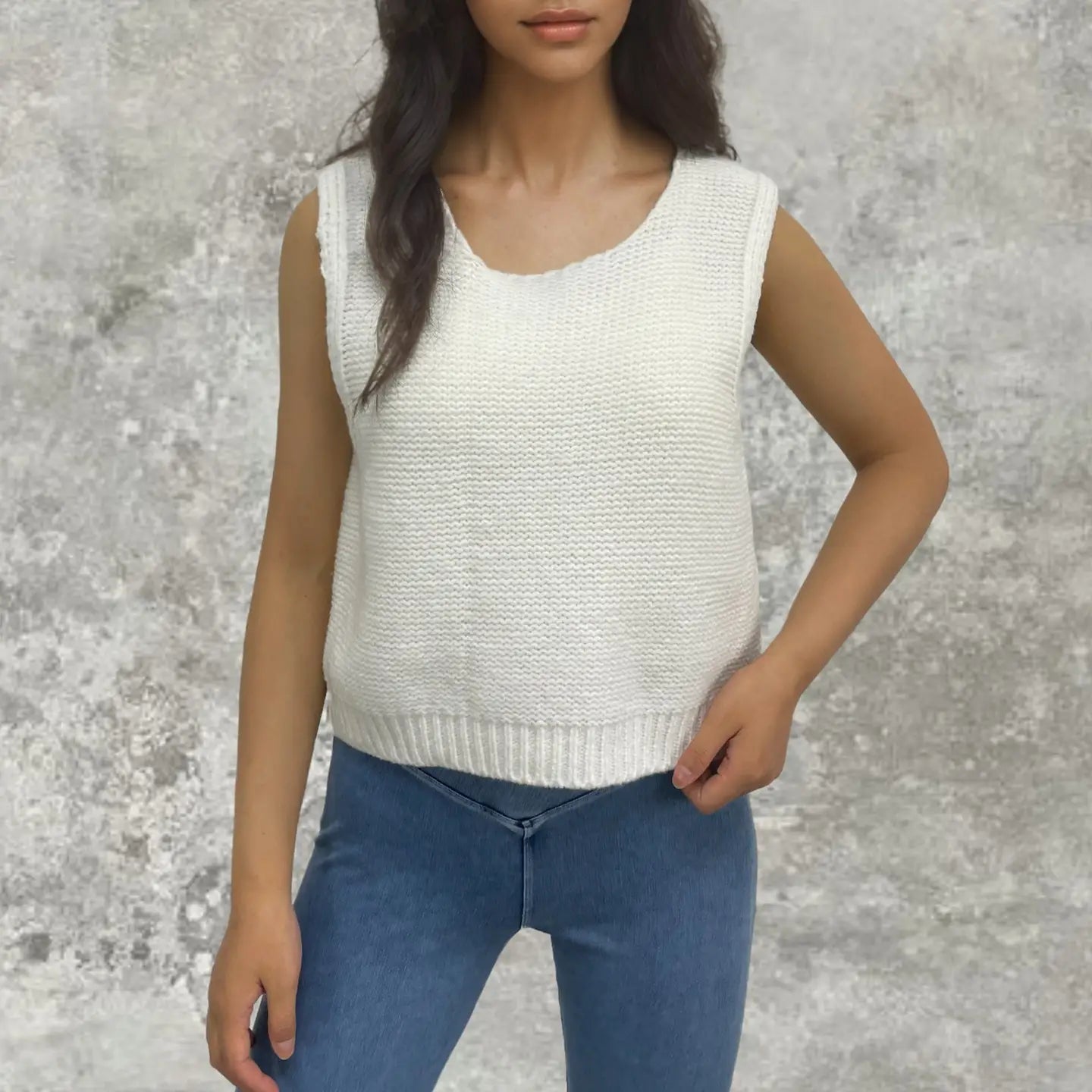 Knit Vest with Satin Bow Ties in Back - White