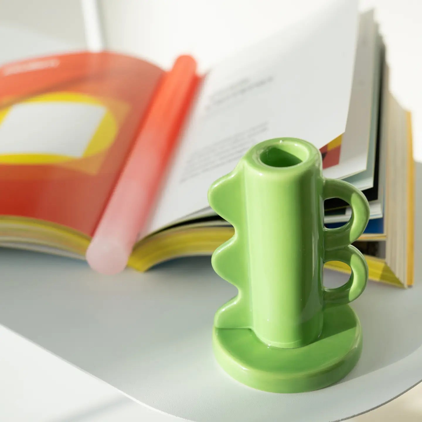 Vintage Double Handled Candle Holder - Green