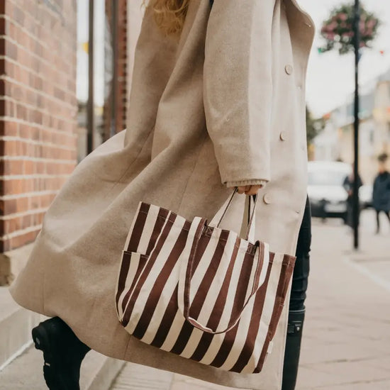 Organic Tote Bag - Brown Stripe