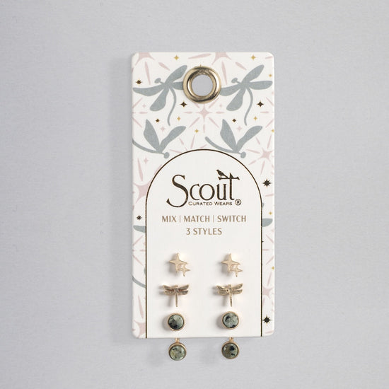 Stud Trio Ear Jacket Set - Dragonfly/AfricanTurquiose/Gold