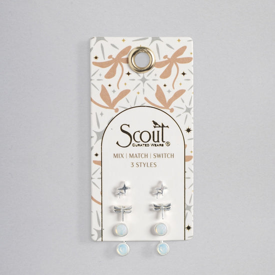 Stud Trio Ear Jacket Set - Dragonfly/Opalite/Silver