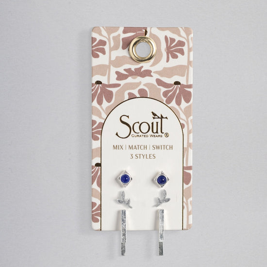 Stud Trio Ear Jacket Set - Leaf/Lapis/Silver (Copy)