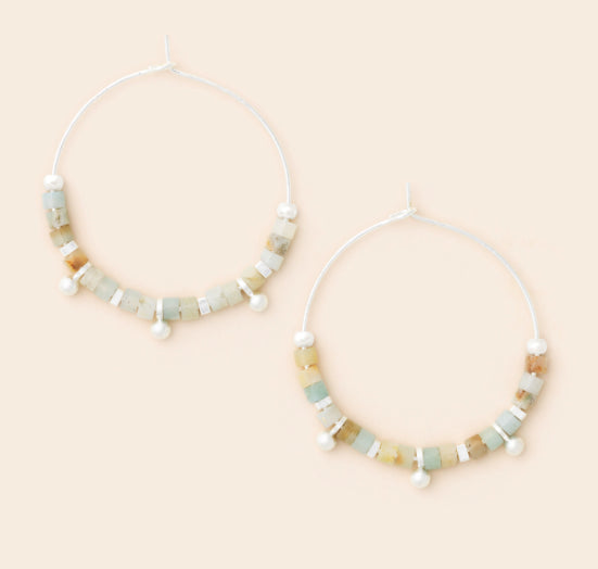 Stone Disc Hoop Earrings - Rhodonite / Gold