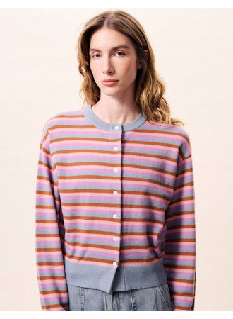 Adria Striped Cardigan Sweater - Bleu Clair