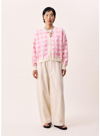 Padina Checked Cardigan Sweater - Rose