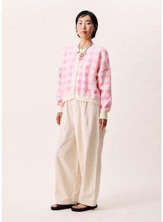 Padina Checked Cardigan Sweater - Rose