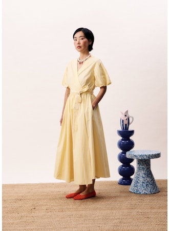 Queen Wrap Dress with Puff Sleeves - Beurre