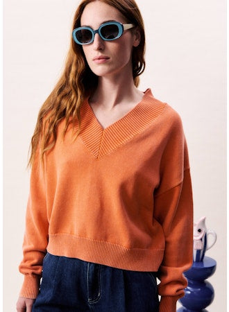 Dara V-Neck Pullover Sweater - Orange