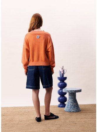 Dara V-Neck Pullover Sweater - Orange