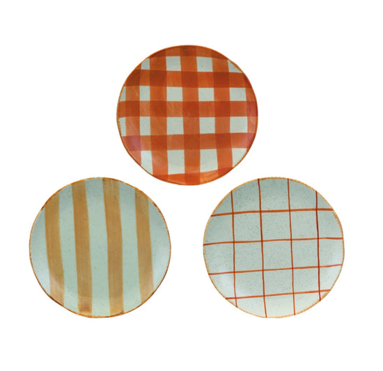 Hand-Painted Stoneware Plate - Orange Windowpane