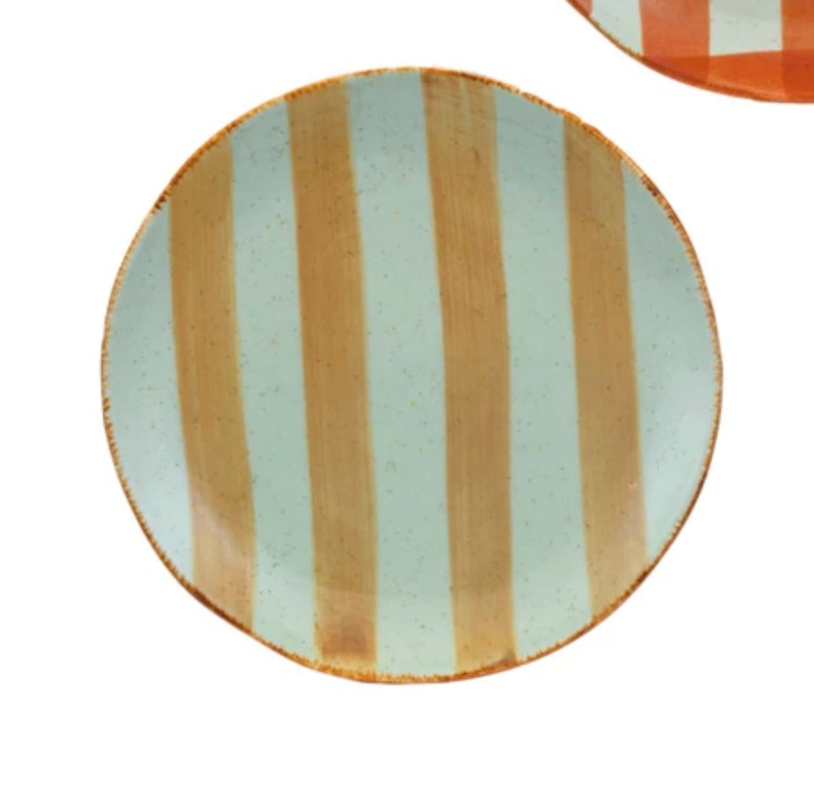 Hand-Painted Stoneware Plate - Yellow Stripes