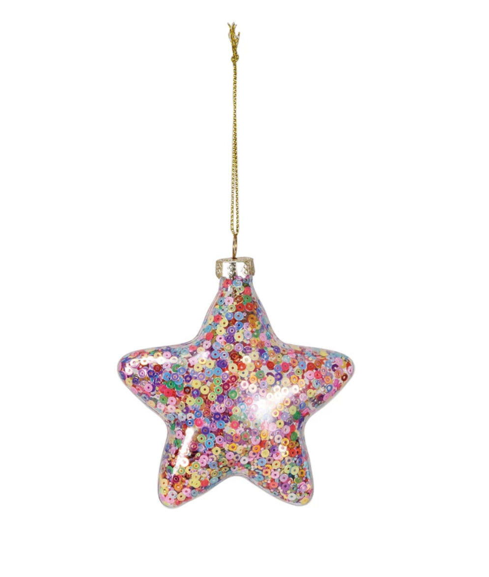 Glass Star Holiday Ornament with Sequins