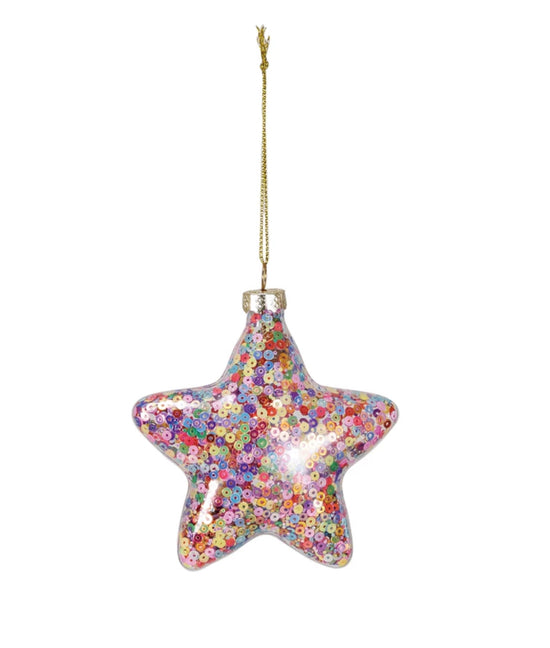 Glass Star Holiday Ornament with Sequins
