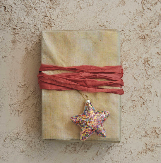 Glass Star Holiday Ornament with Sequins