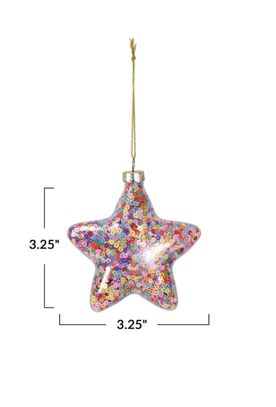 Glass Star Holiday Ornament with Sequins