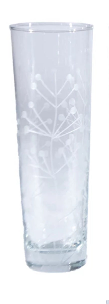 Hand-Blown Drinking Glass with Etched Botanical - Spikey Flowers