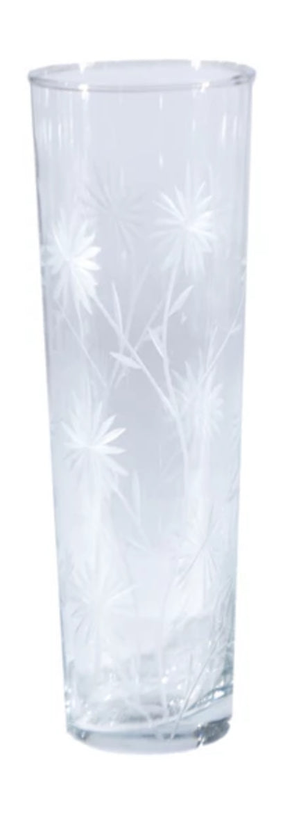 Hand-Blown Drinking Glass with Etched Botanical - Flowers