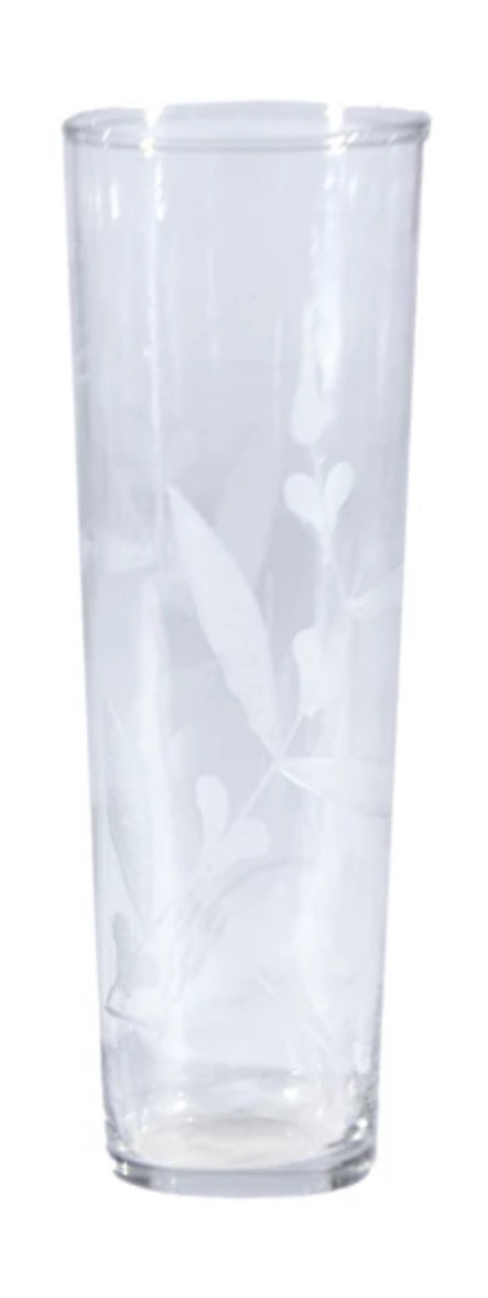 Hand-Blown Drinking Glass with Etched Botanical - Hearts