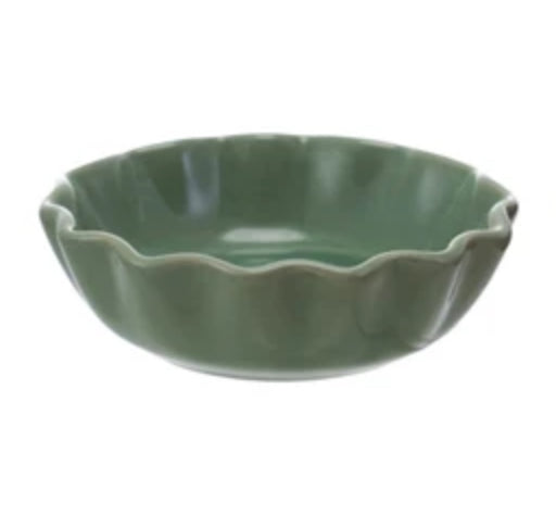 Stoneware Bowl with Scalloped Edge - Green