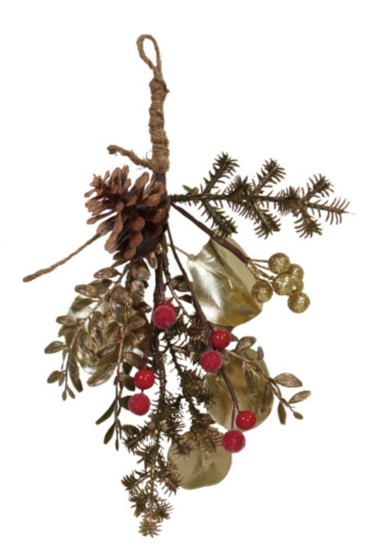 Faux Evergreen & Berry Bunch with Metallic Finishes and Glitter - #1