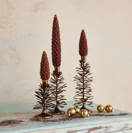 Metal Pinecone Shaped Taper Holder - Medium