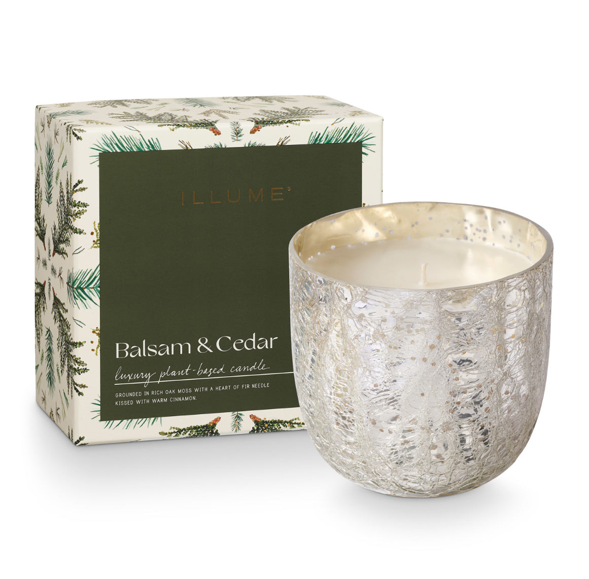 Balsam & Cedar Crackle Glass Candle in Gift Box