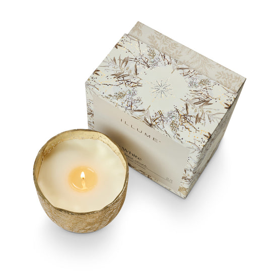 Winter White Crackle Glass Candle in Gift Box - Large