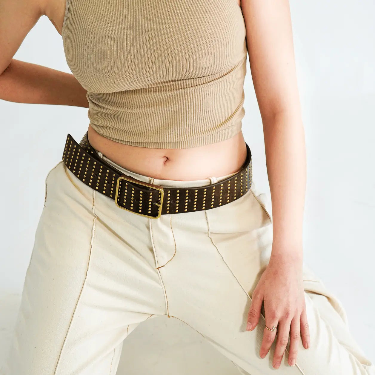 Stud-Covered Belt - Brown