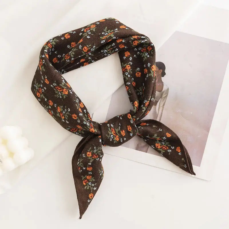 Vintage Floral Square Scarf - Brown
