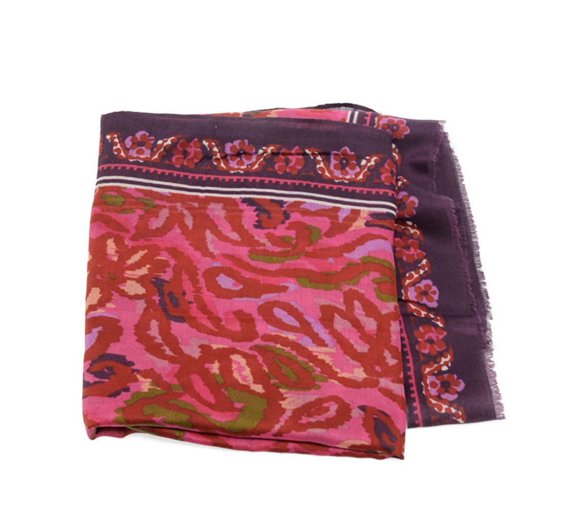 Daisy Border Wild Flower Scarf - Fuscia