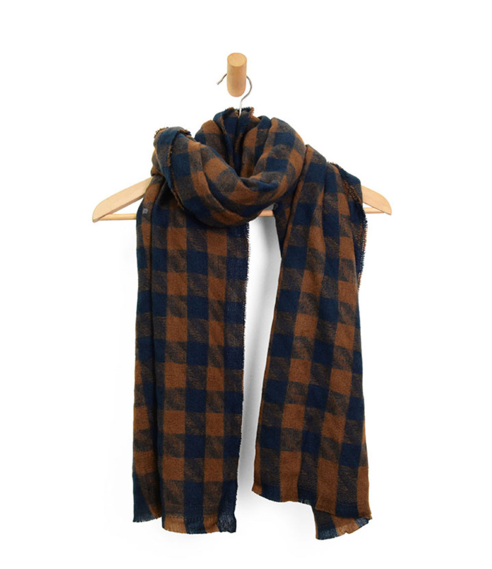 Houndstooth Scarf - Caramel/Navy
