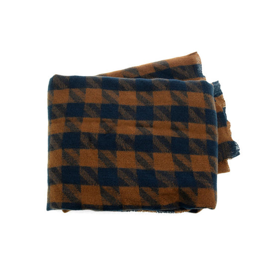 Houndstooth Scarf - Caramel/Navy