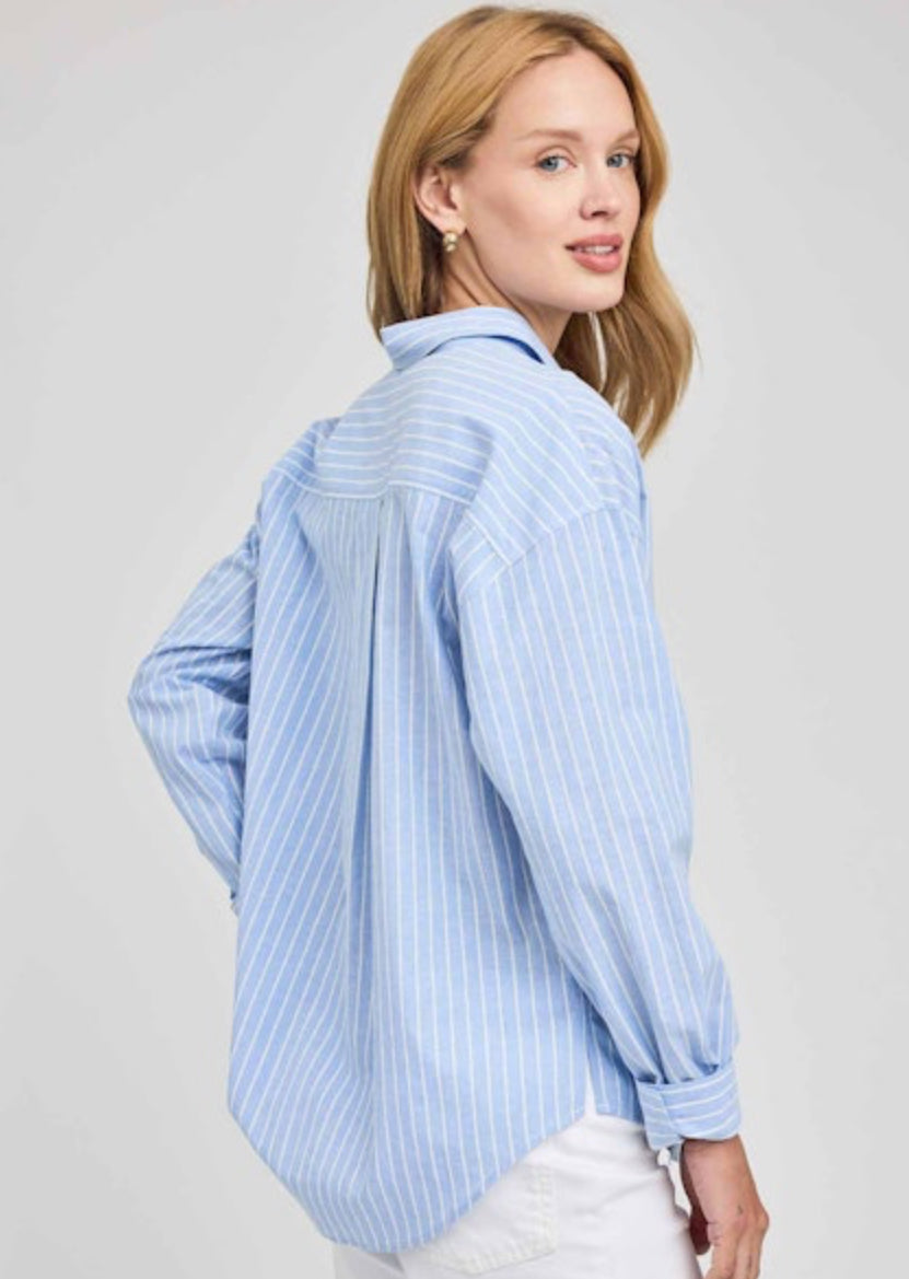Orlando Button Front Top - Sky Stripe