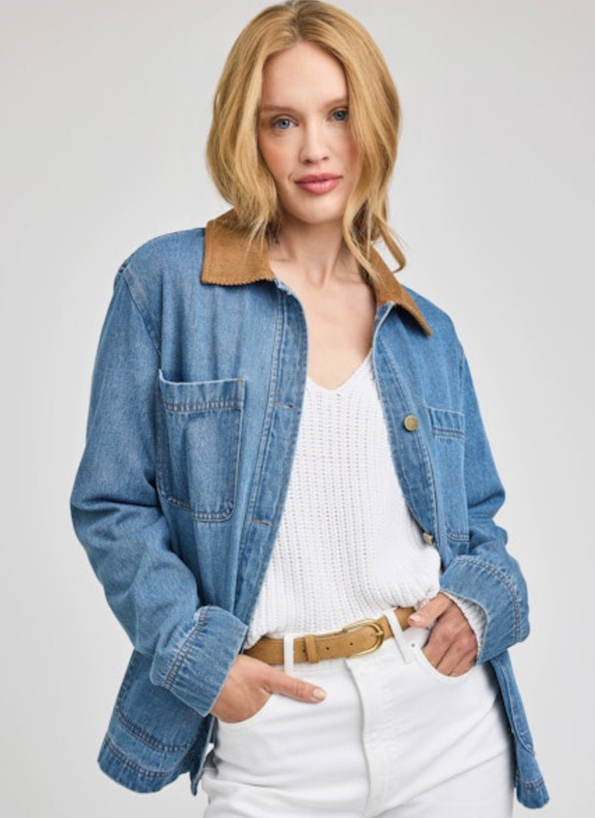 Flynn Denim Jacket with Contrasting Collar - Light Wash