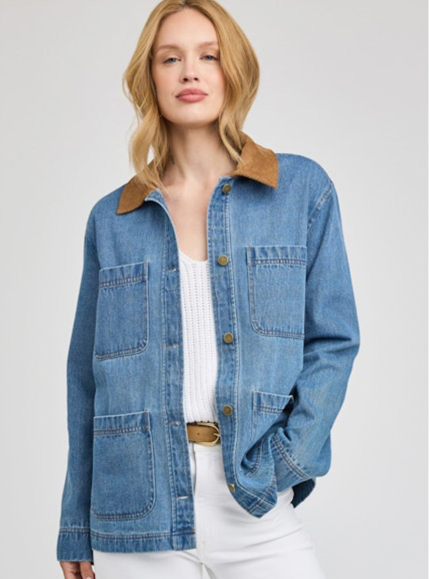 Flynn Denim Jacket with Contrasting Collar - Light Wash