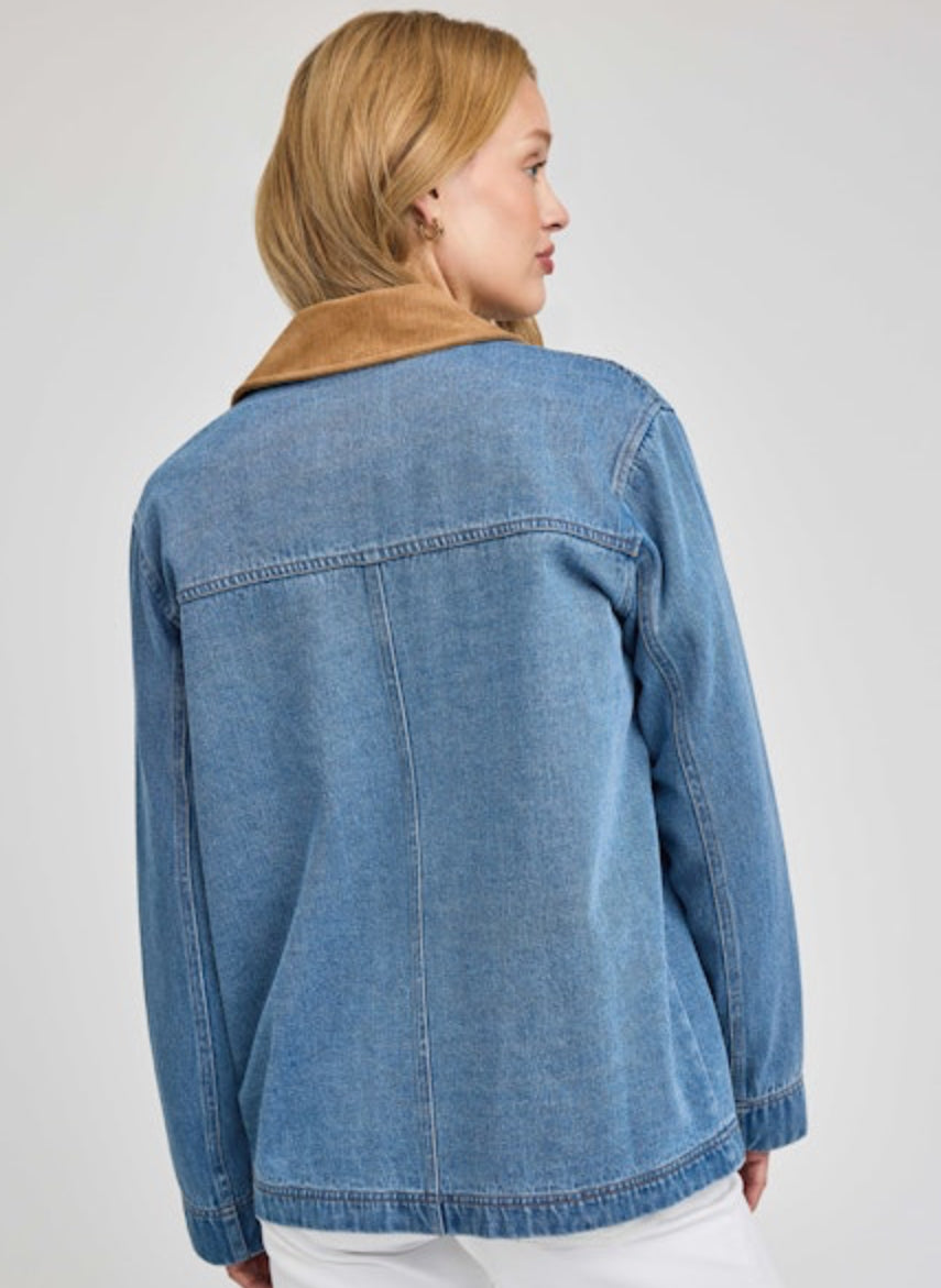 Flynn Denim Jacket with Contrasting Collar - Light Wash