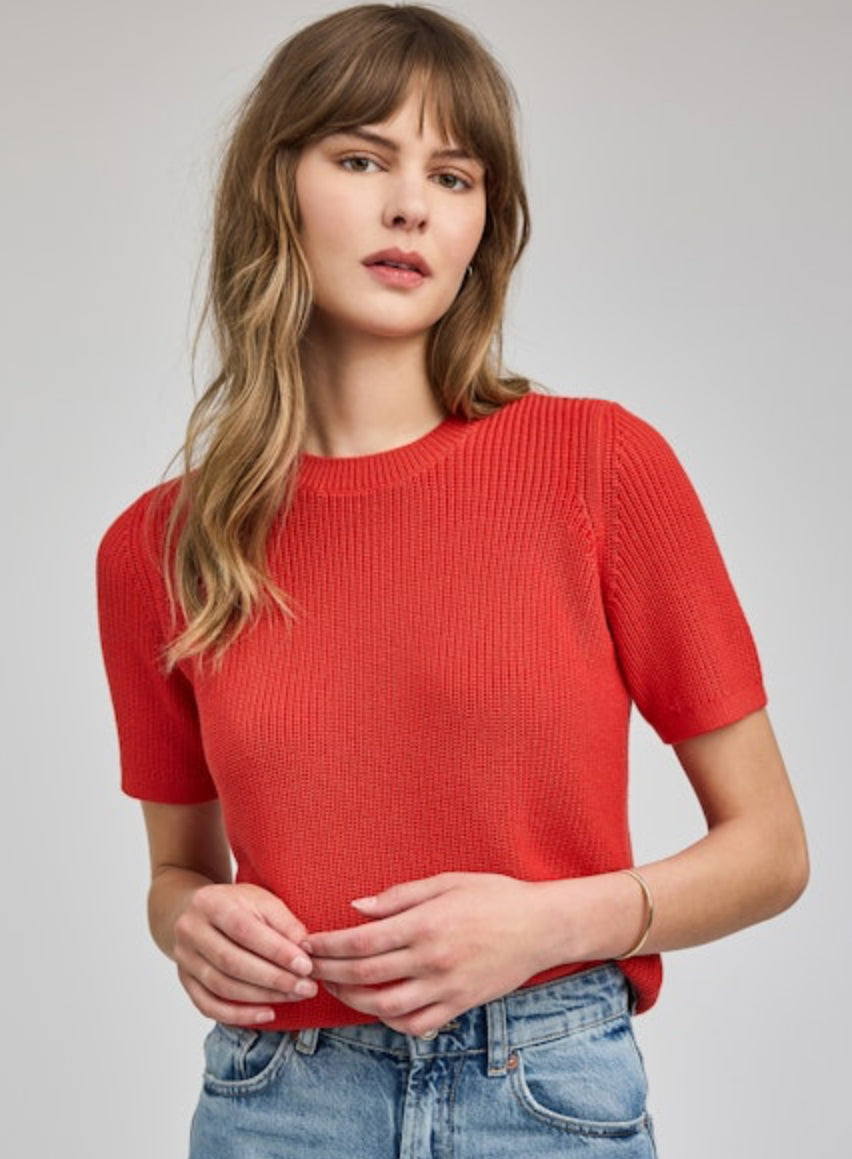 Faye Short Sleeve Ribbed Sweater - Grenadine