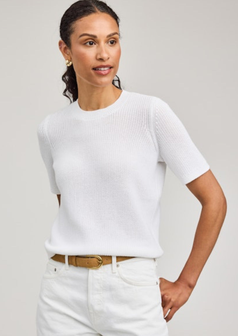 Faye Short Sleeve Ribbed Sweater - White