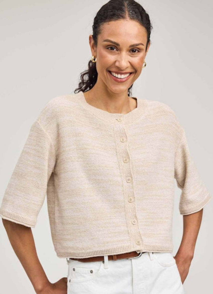Genevieve Short Sleeve Sweater Top - Linen
