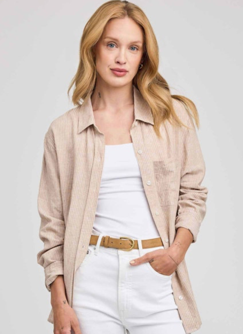 Dominique Button Front Stripe Top - Beechwood